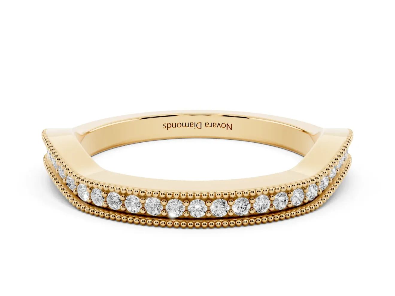 Round Diamond Channel Contour Band Set in Yellow gold with Milgrain Edges