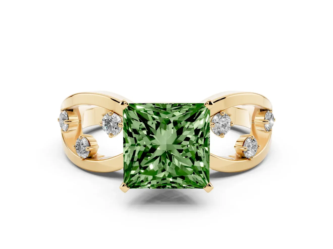 Princess Cut Loop Engagement Ring Setting for a Fancy Green Lab-Grown Diamond | Yellow Gold