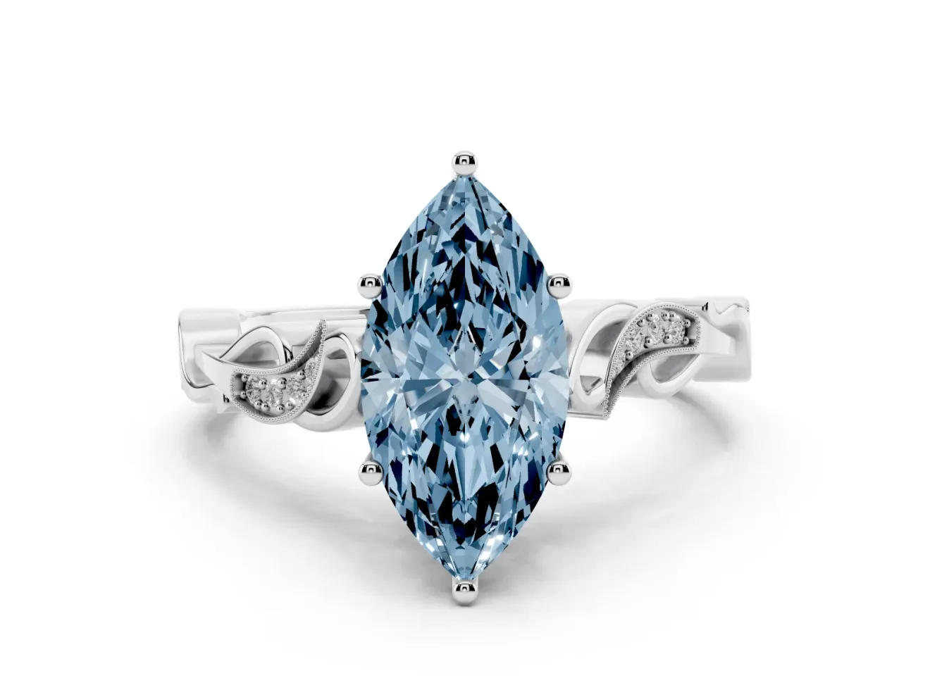 Marquise Vine Engagement Ring Setting for a Fancy Blue Lab-Grown Diamond | Platinum