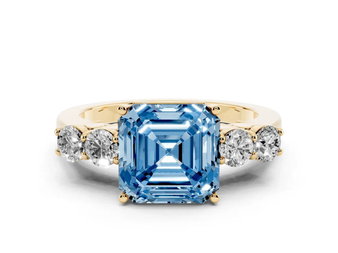 Asscher Cut 5 Stone Engagement Ring Setting for a Fancy Blue Lab-Grown Diamond | Yellow Gold