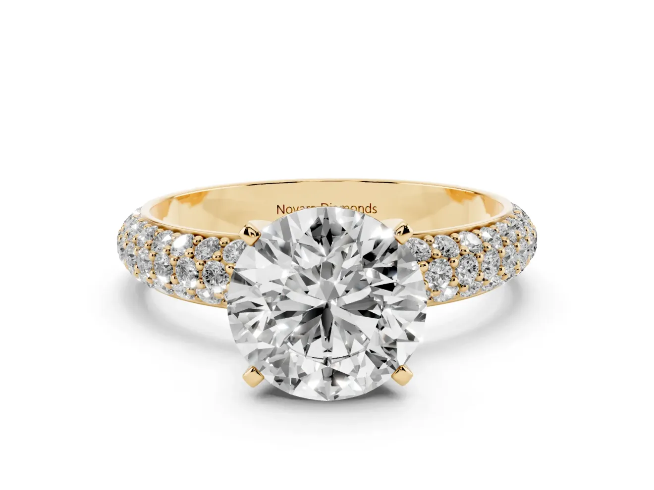 Round Pavé Solitaire Engagement Ring Setting | Domed Pavé Band | Yellow Gold