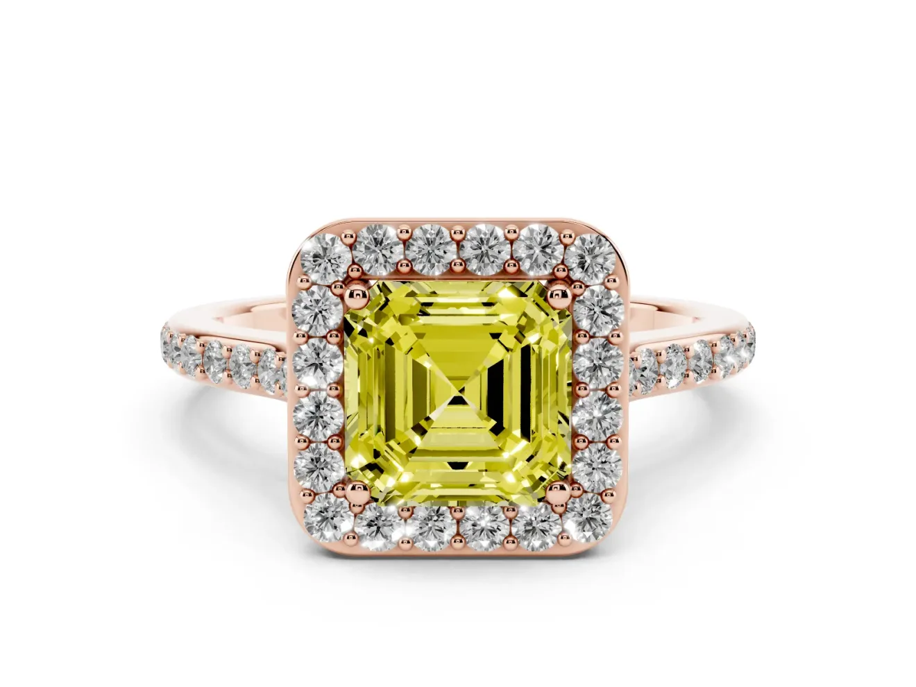 Asscher Cut Halo Engagement Ring Setting for a Fancy Yellow Lab-Grown Diamond | Rose Gold - Design NV-24729