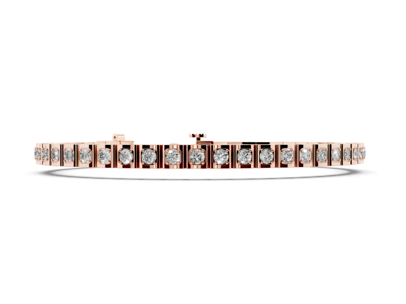Round Lab-Grown Diamond Square Frame Tennis Bracelet | Corner Prongs | Rose Gold