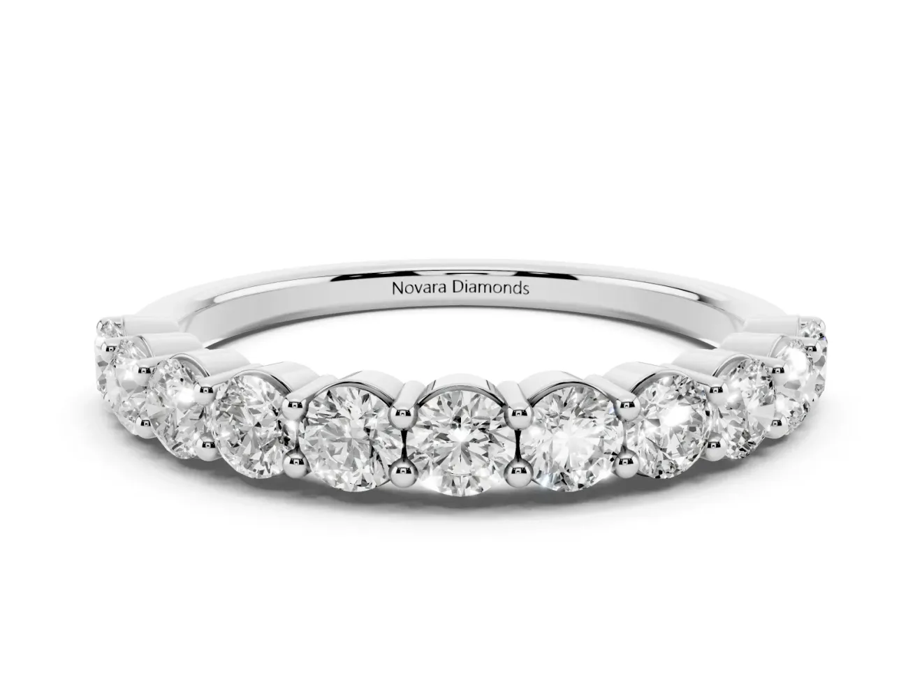 Round Lab-Grown Diamond Prong Set Half Eternity Wedding Band | Raised Row | White Gold