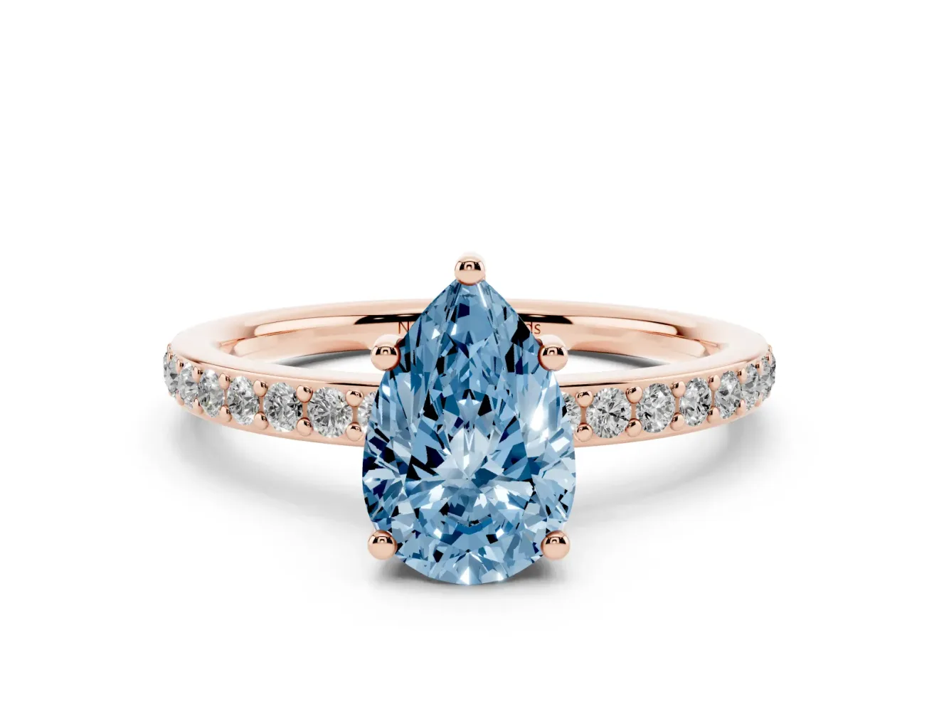 Pear-Shaped Hidden Halo Engagement Ring Setting for a Fancy Blue Lab-Grown Diamond | Rose Gold