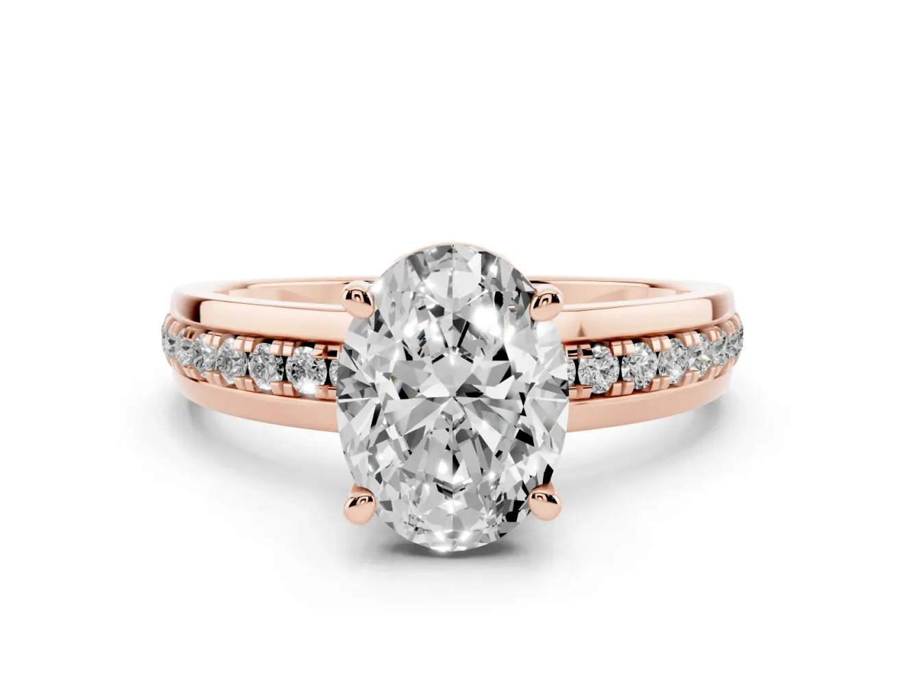 Oval Channel Set Solitaire Engagement Ring Setting | Rope Collar Head | Rose Gold