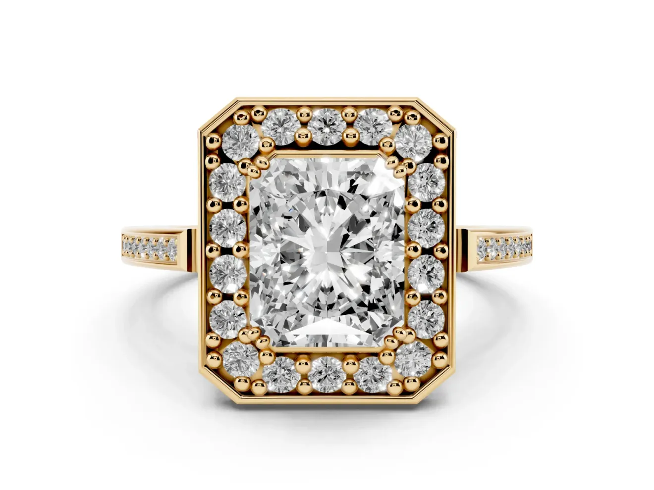 Radiant Cut Halo Engagement Ring Setting | Polished Halo Rim | Yellow Gold