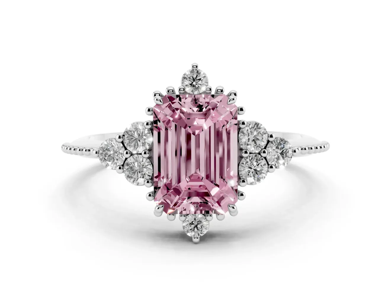 Emerald Cut Cluster Engagement Ring Setting for a Fancy Pink Lab-Grown Diamond | Sterling Silver