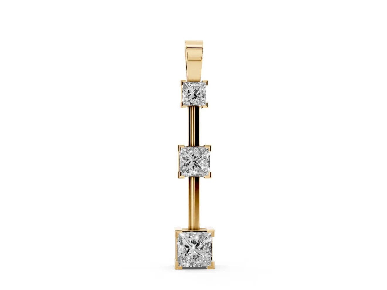 Princess Cut Lab-Grown Diamond Graduated Bar Pendant Necklace | Spaced Settings | Yellow Gold