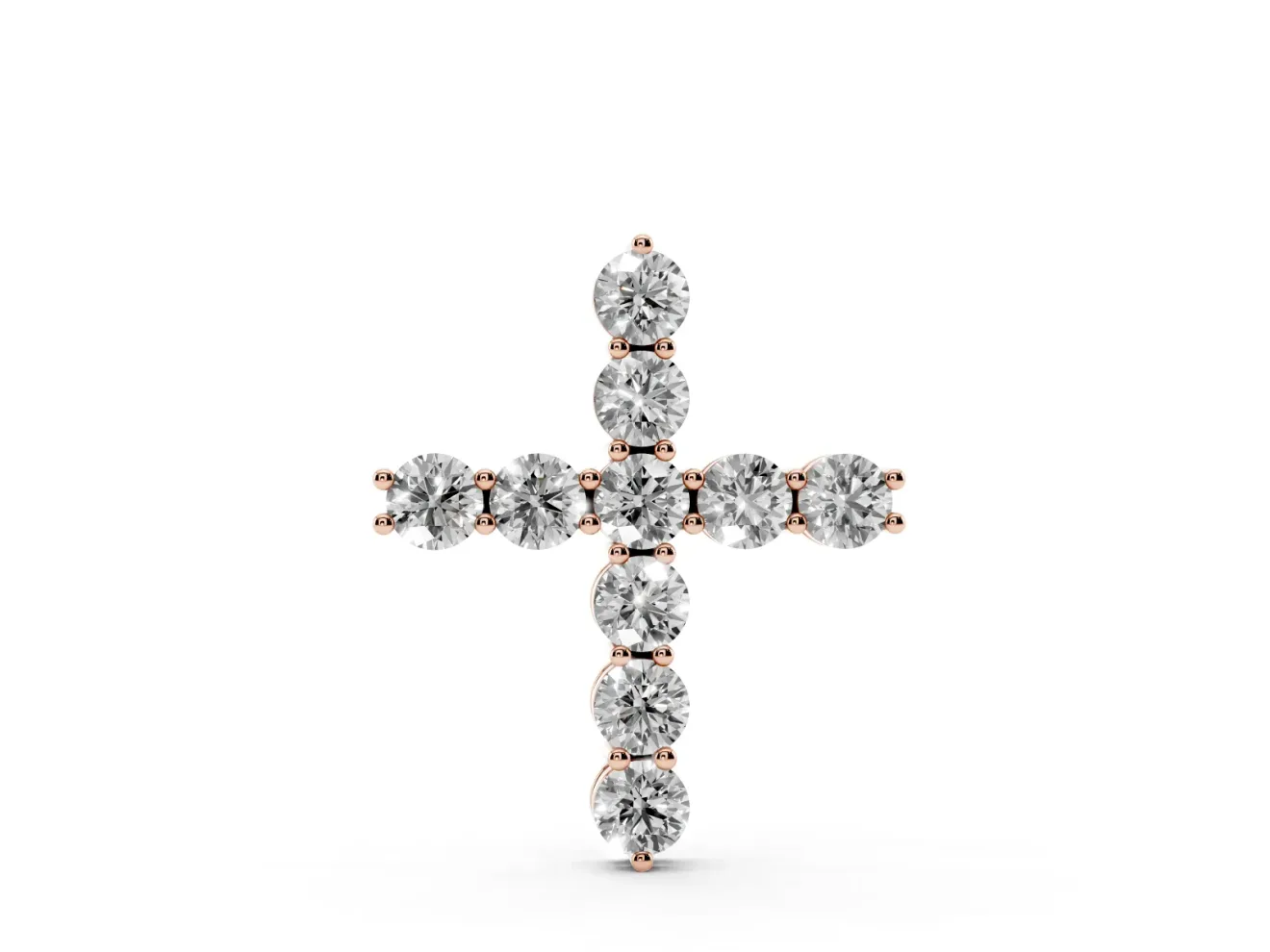 Round Lab-Grown Diamond Cross Pendant Necklace | All-Stone Cross | Rose Gold