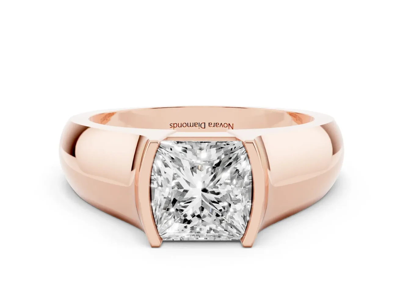 Princess Cut Half Bezel Solitaire Engagement Ring Setting | Wide Band | Rose Gold