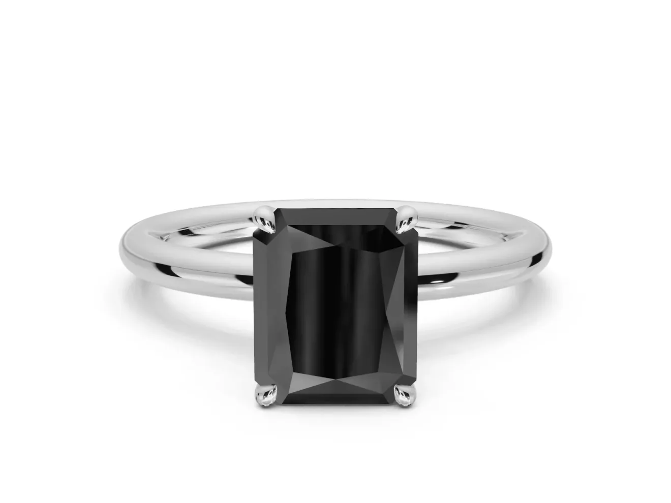 Radiant Cut Hidden Halo Ring Setting for a Black Center | Sterling Silver
