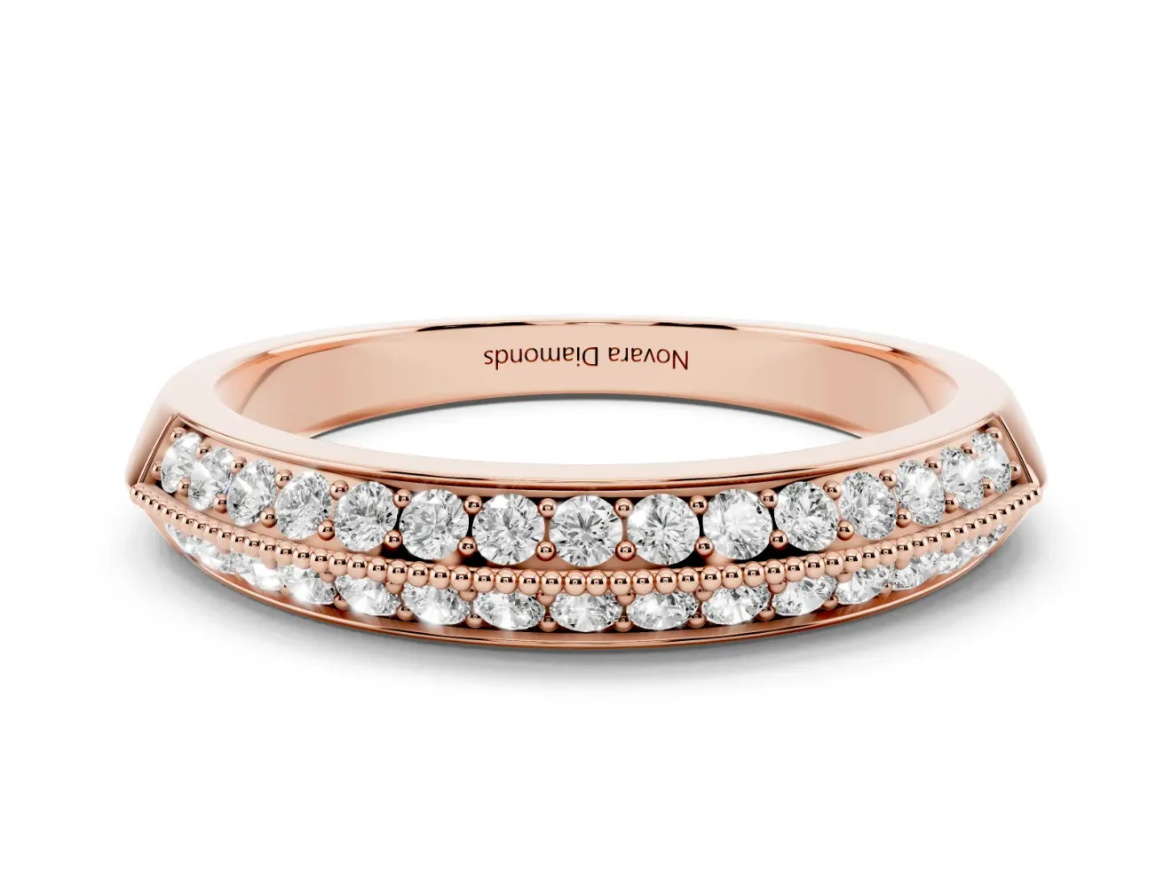 Round Diamond Double Row Pavé Band Set in Rose gold with Shared Prong Setting