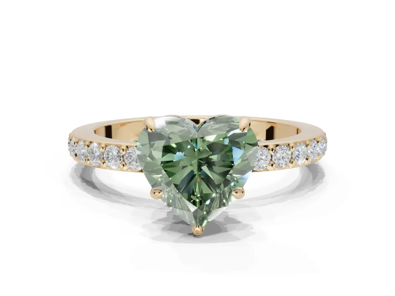 Heart-Shaped Pavé Engagement Ring Setting for a Fancy Green Lab-Grown Diamond | Yellow Gold - Design NV-24928
