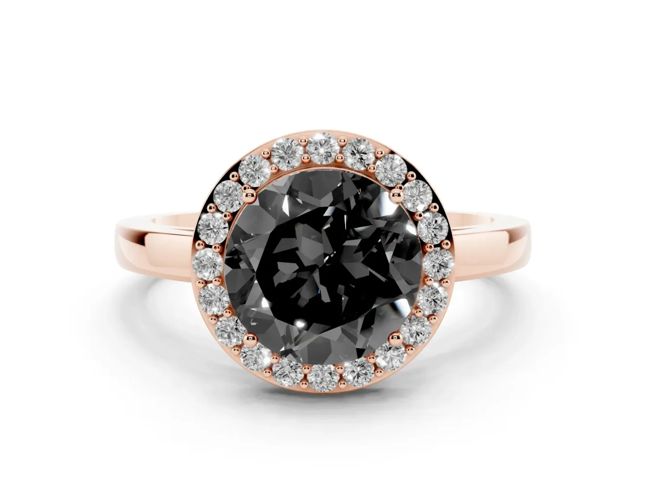 Round Thin Halo Low Profile Engagement Ring Setting for a Black Center | Slim Plain Band | Rose Gold