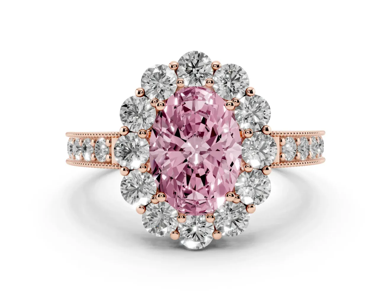 Oval Vintage Halo Engagement Ring Setting for a Fancy Pink Lab-Grown Diamond | Rose Gold