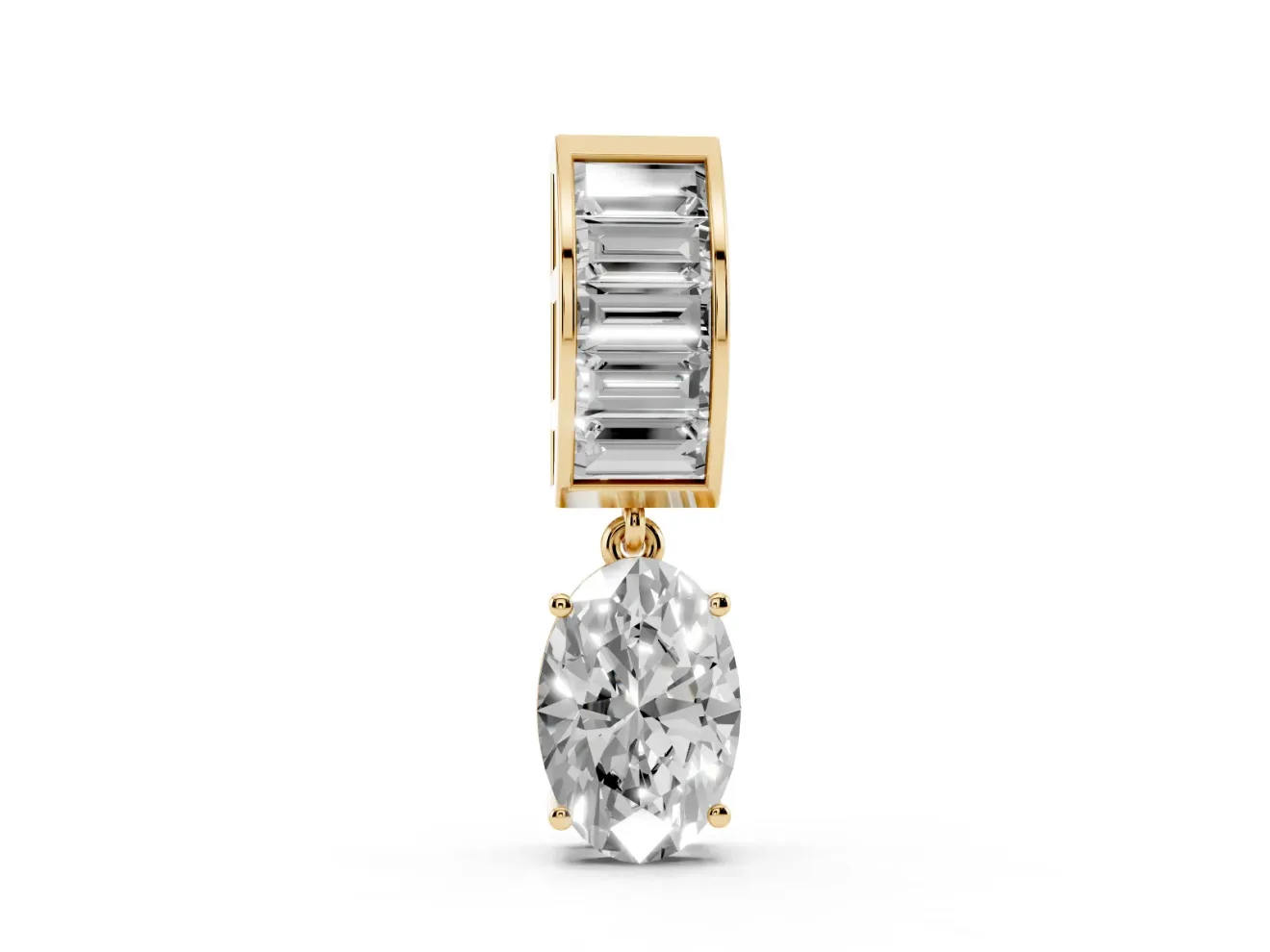 Oval and Baguette Lab-Grown Diamond Drop Pendant Necklace | Channel-Set Bail | Yellow Gold