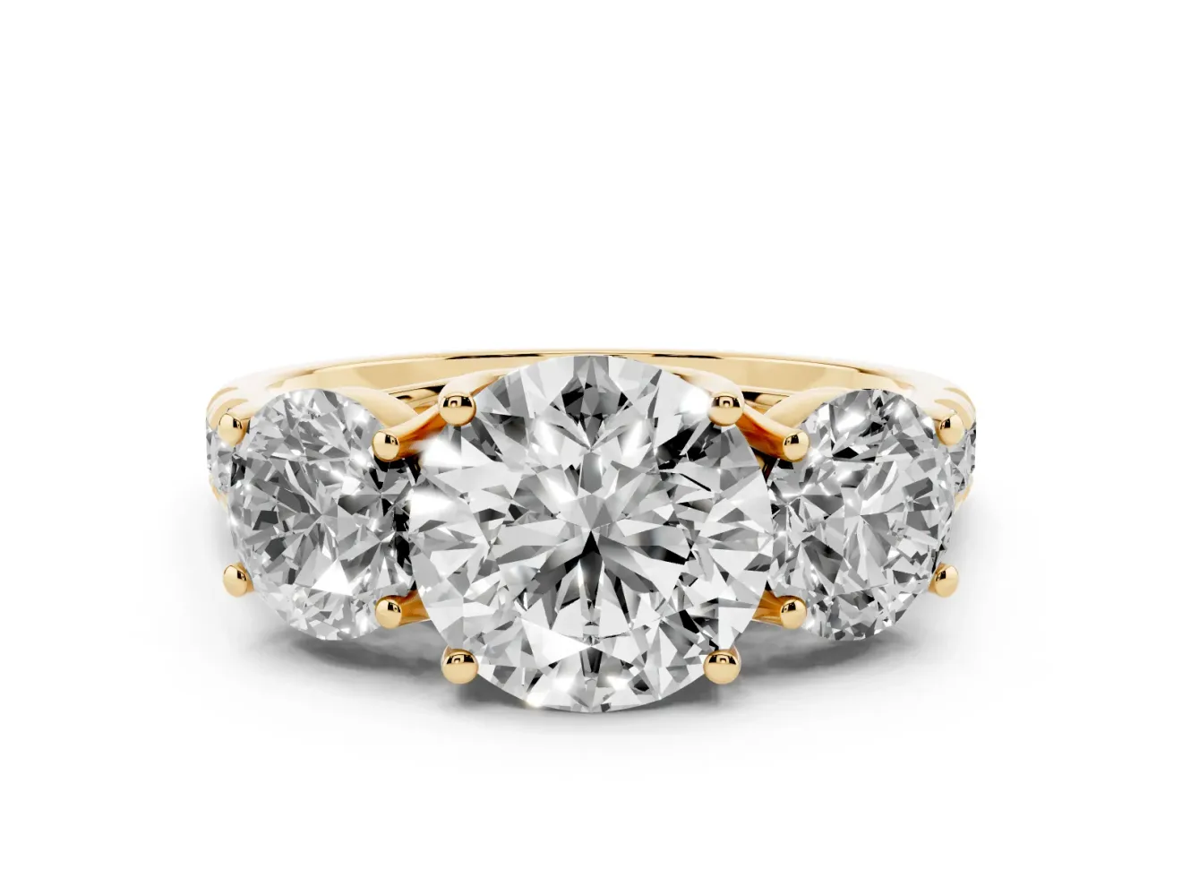 Round Three Stone Engagement Ring Setting | Accented Shoulders | Yellow Gold