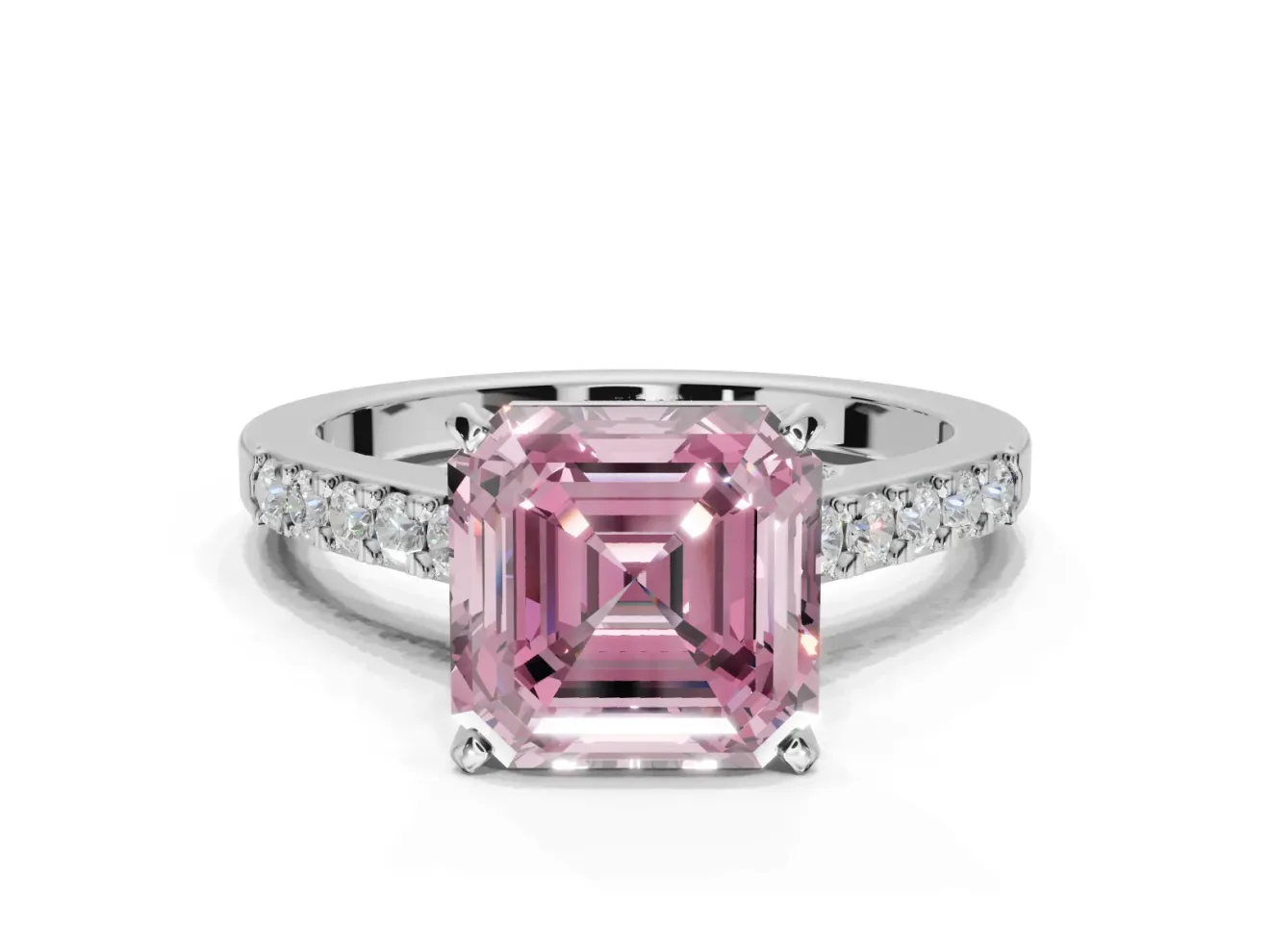 Asscher Cut Pavé Solitaire Engagement Ring Setting for a Fancy Pink Lab-Grown Diamond | Crossover Gallery | Platinum