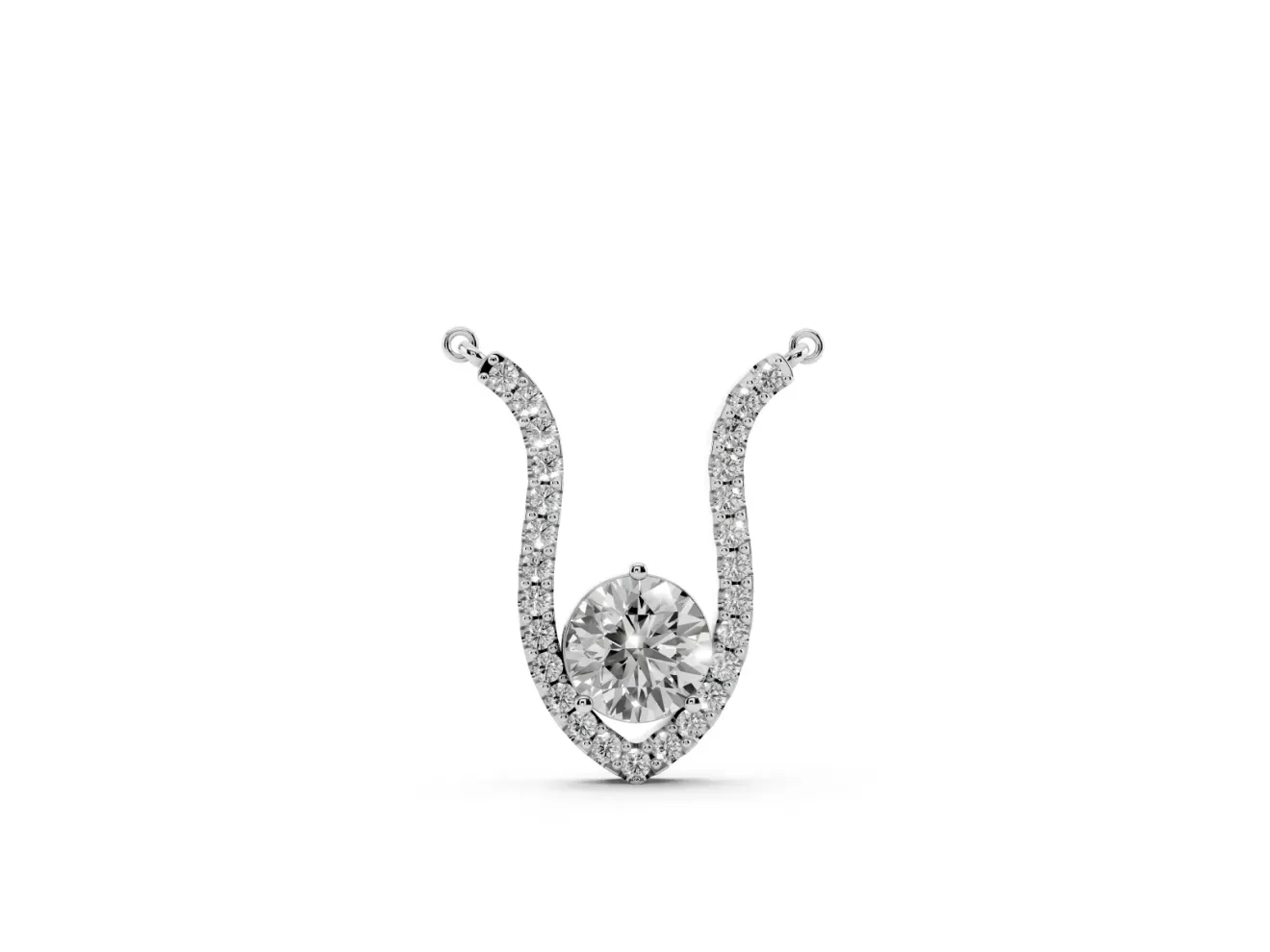 Round Lab-Grown Diamond Open Pavé Frame Pendant Necklace | Pointed U Frame | White Gold