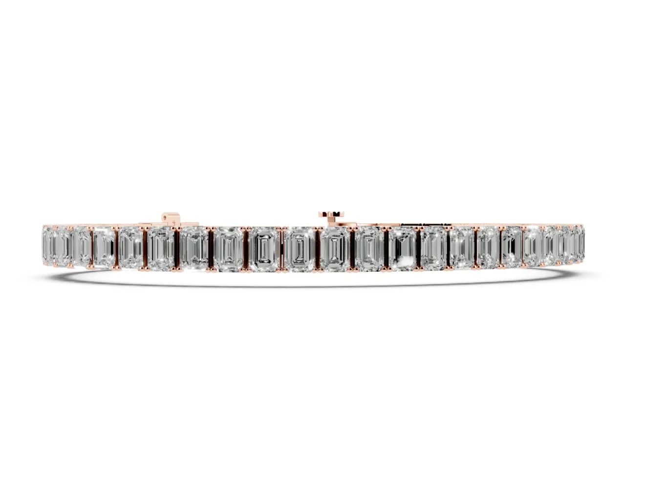 Emerald Cut Lab-Grown Diamond Prong Set Tennis Bracelet | Corner Prongs | Rose Gold