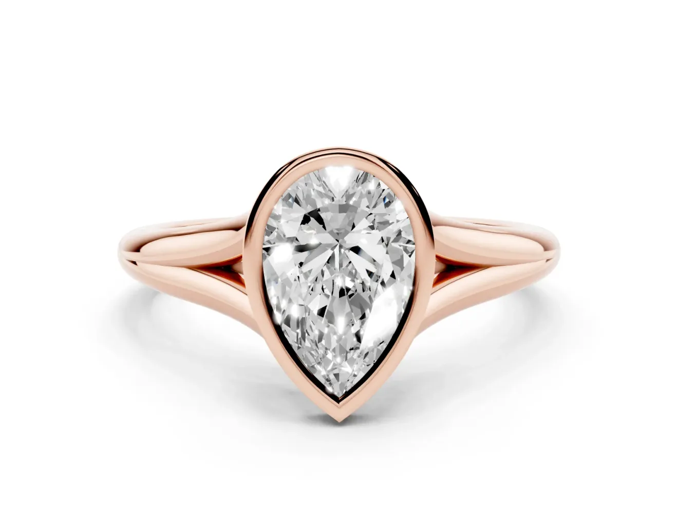 Pear-Shaped Bezel Solitaire Engagement Ring Setting | V Split Shank | Rose Gold