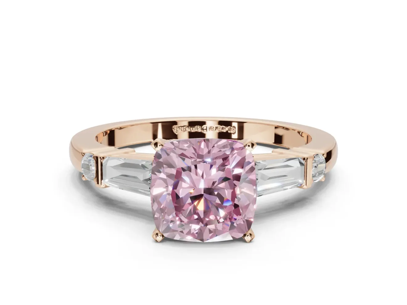 Cushion Cut Tapered Baguette Engagement Ring Setting for a Fancy Pink Lab-Grown Diamond | Rose Gold