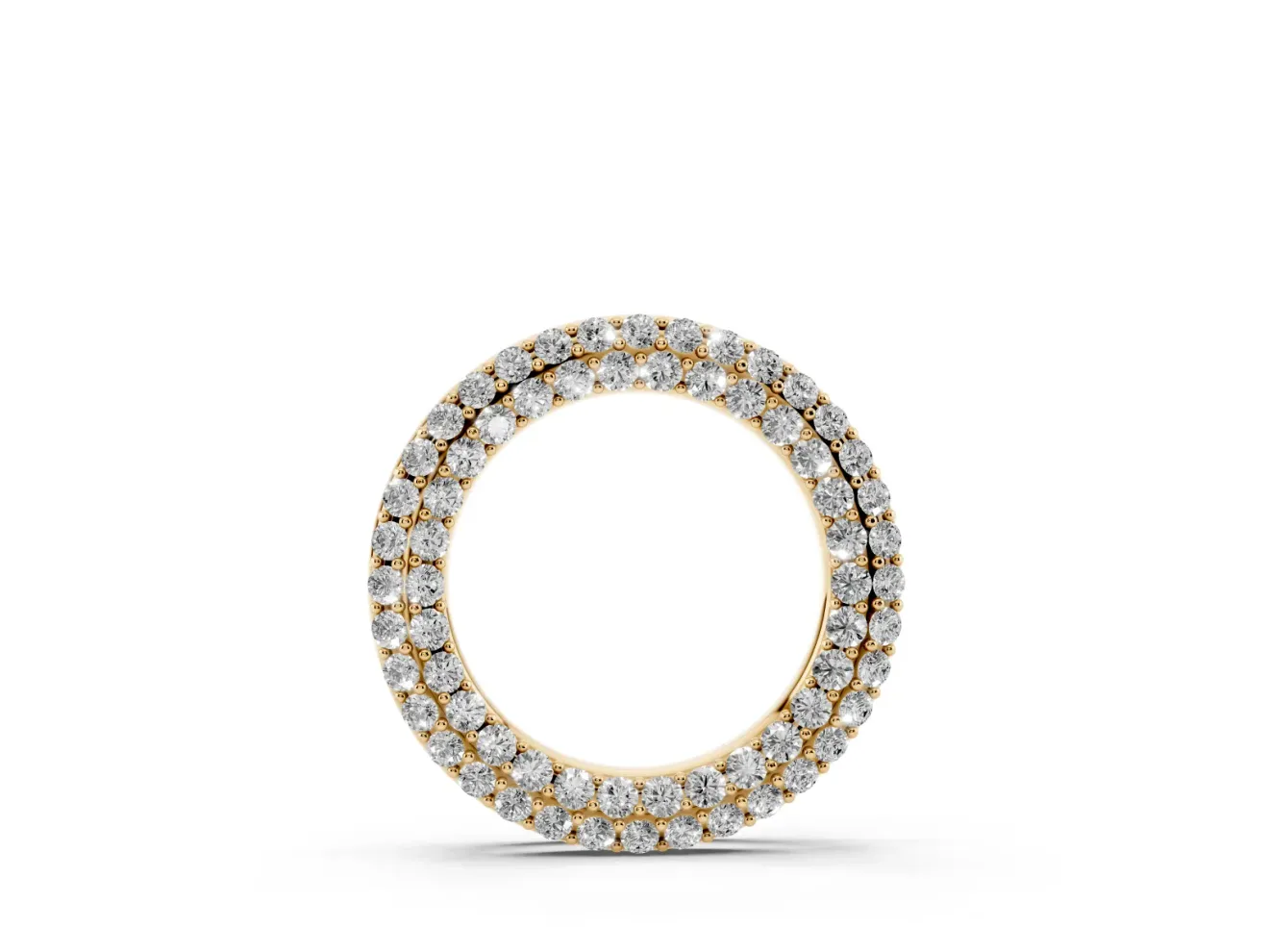 Round Lab-Grown Diamond Double Row Pavé Circle Pendant Necklace | Polished Rim | Yellow Gold