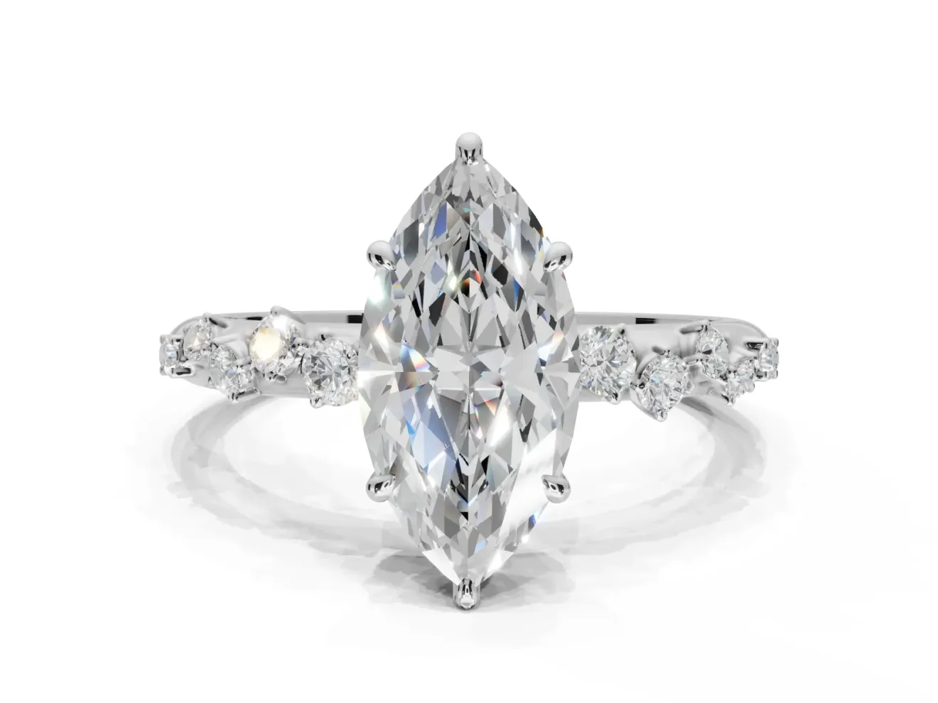 Marquise Solitaire Engagement Ring Setting | Graduated Scattered Accents | White Gold