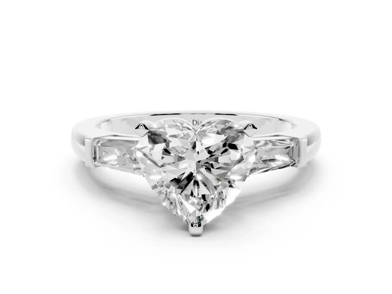 Heart-Shaped Three Stone Engagement Ring Setting | Tapered Baguettes | Platinum