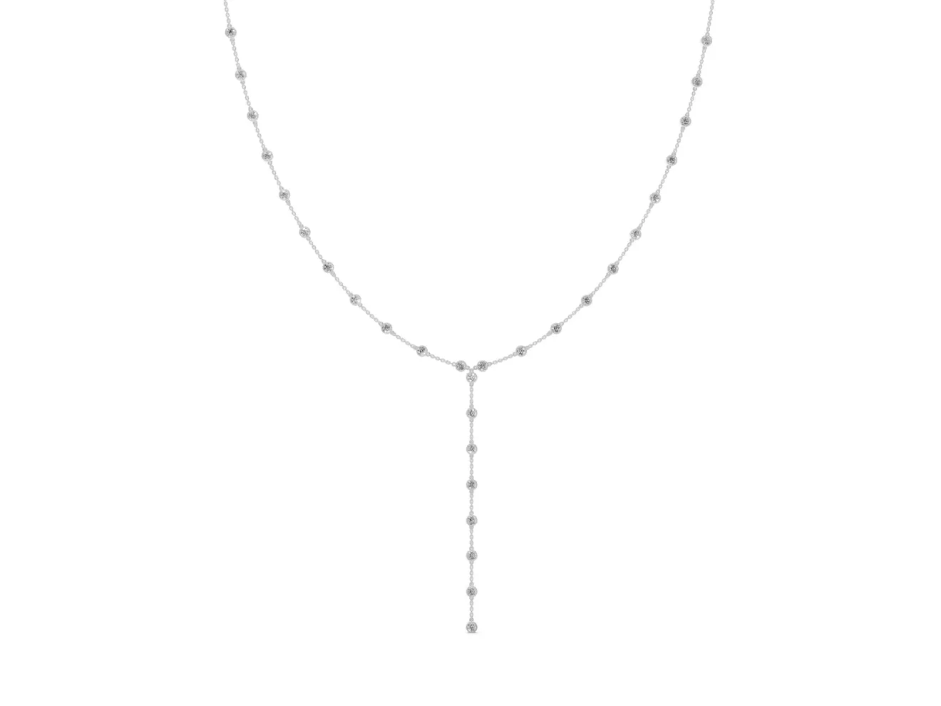 Round Lab-Grown Diamond Bezel Station Y Necklace | Station Drop | White Gold