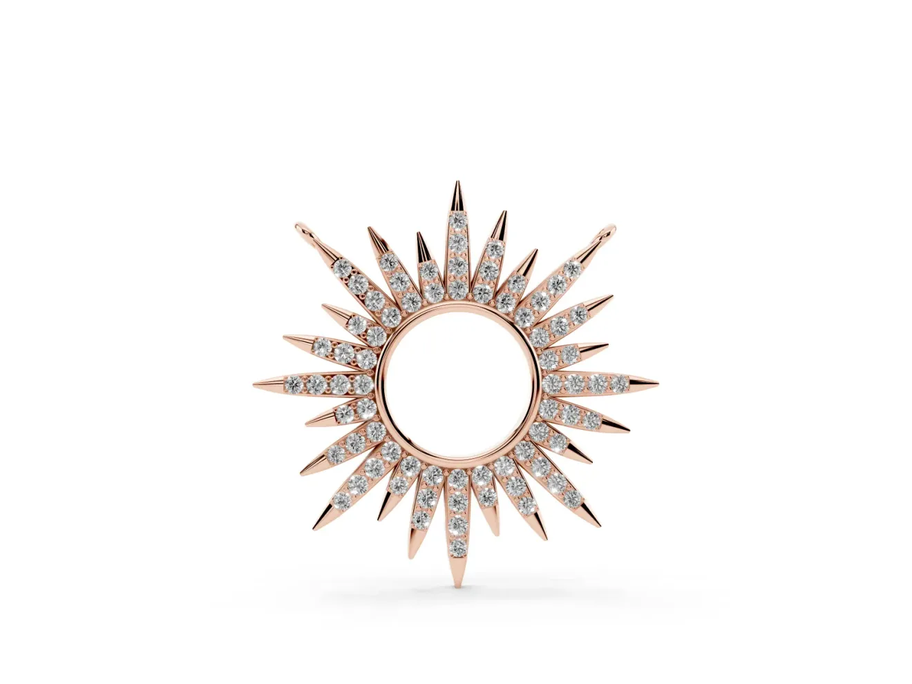 Round Lab-Grown Diamond Pavé Sunburst Pendant Necklace | Open Circle | Rose Gold