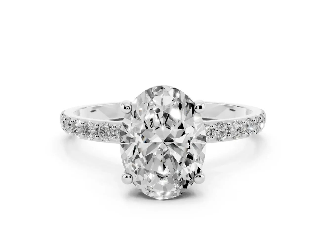 Oval Pave Solitaire Engagement Ring Setting | Pave Shoulders | Sterling Silver