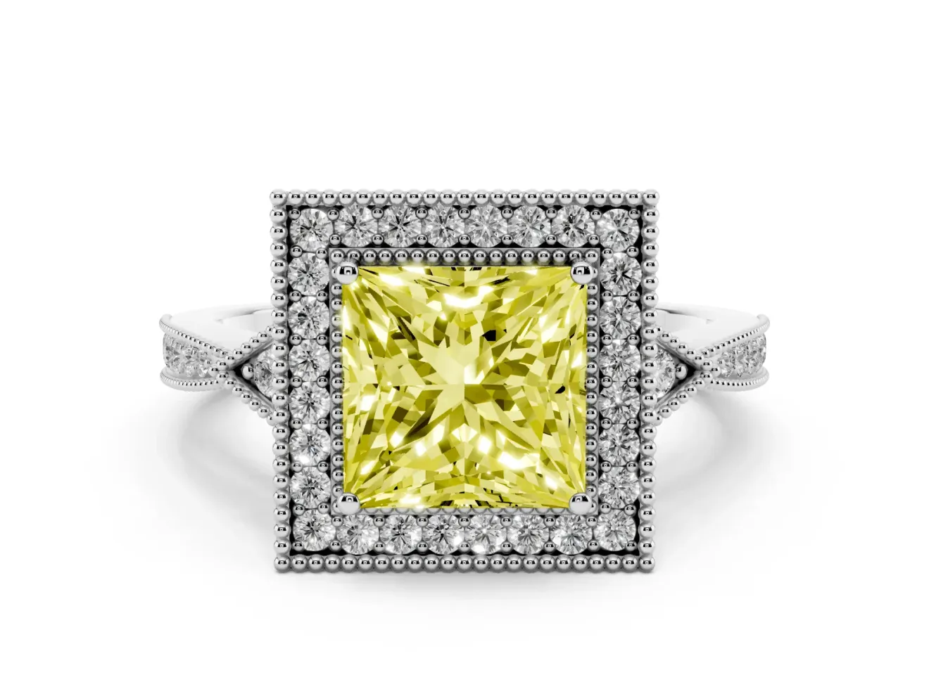 Princess Cut Halo Engagement Ring Setting for a Fancy Yellow Lab-Grown Diamond | Sterling Silver - Design NV-24762