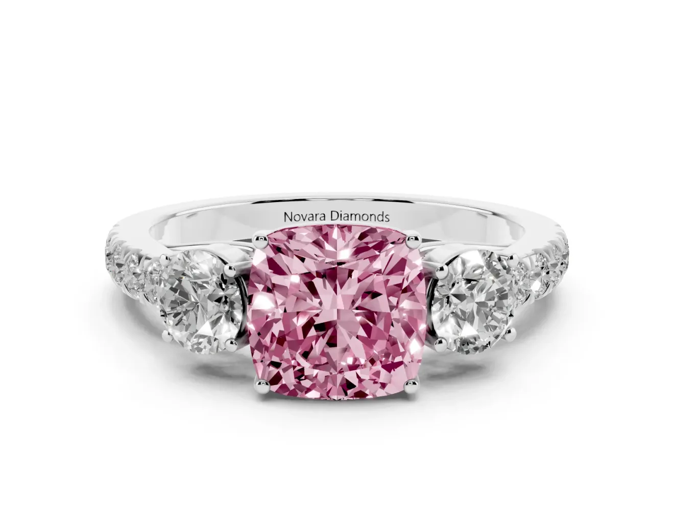 Cushion Cut Engagement Ring Setting for a Fancy Pink Lab-Grown Diamond | Three Stone | Platinum