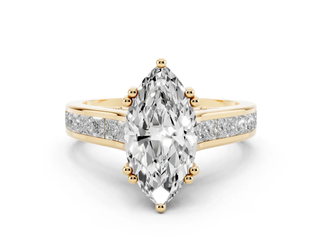 Marquise Cathedral Channel Set Engagement Ring Setting | Double Claw Prongs | Yellow Gold
