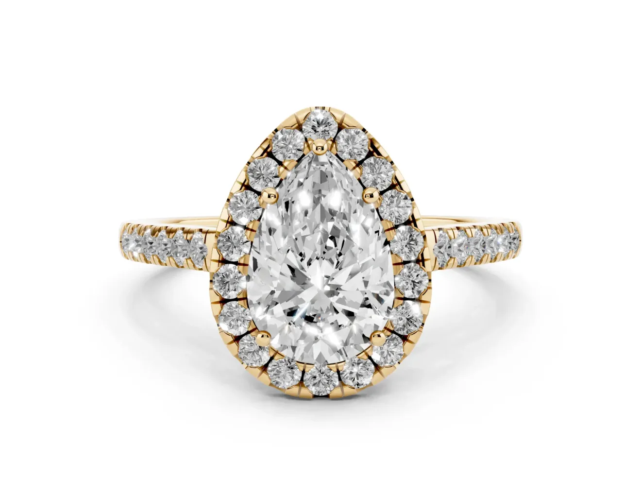Pear-Shaped Halo Engagement Ring Setting | Pave Shoulders | Yellow Gold