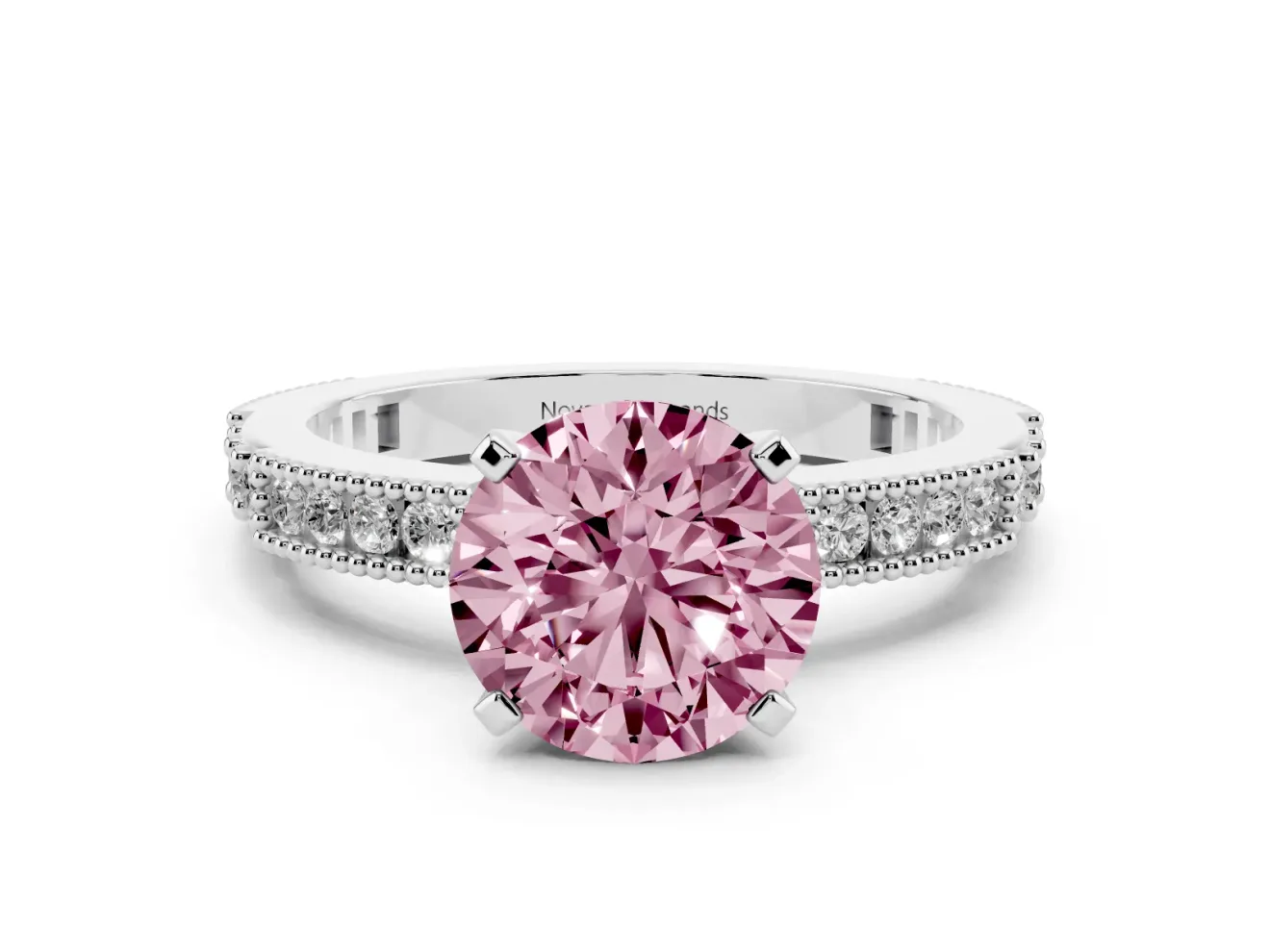 Round Vintage Pavé Engagement Ring Setting for a Fancy Pink Lab-Grown Diamond | Platinum