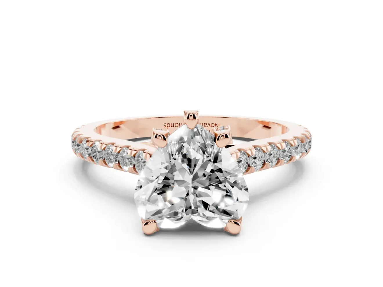 Heart-Shaped Hidden Halo Pave Engagement Ring Setting | Claw Prongs | Rose Gold