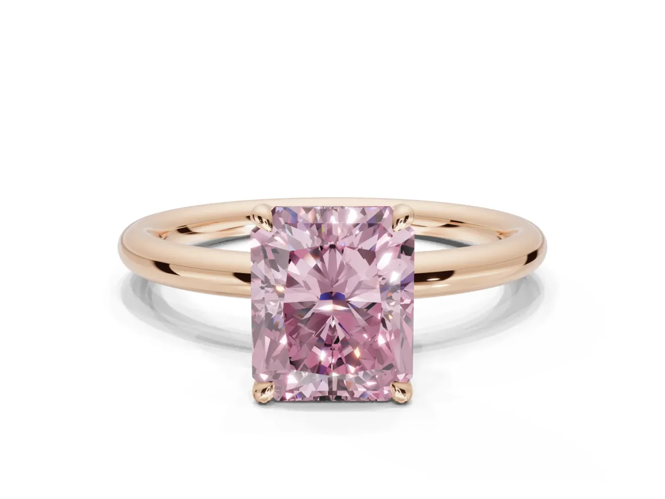 Radiant Cut Hidden Halo Ring Setting for a Fancy Pink Lab-Grown Diamond | Rose Gold