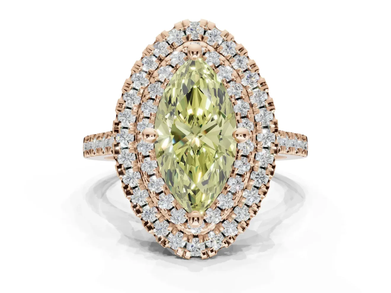 Marquise Double Halo Engagement Ring Setting for a Fancy Yellow Lab-Grown Diamond | Pave Shoulders | Rose Gold