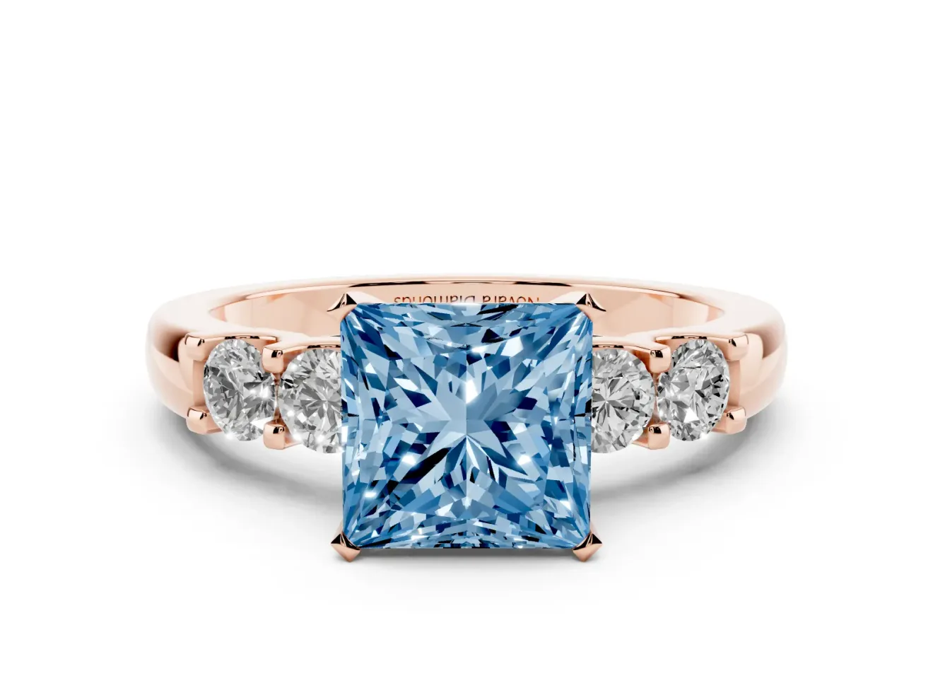 Princess Cut Five Stone Engagement Ring Setting for a Fancy Blue Lab-Grown Diamond | Rose Gold
