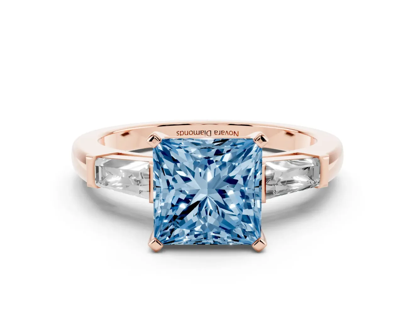 Princess Cut Baguette Engagement Ring Setting for a Fancy Blue Lab-Grown Diamond | Rose Gold