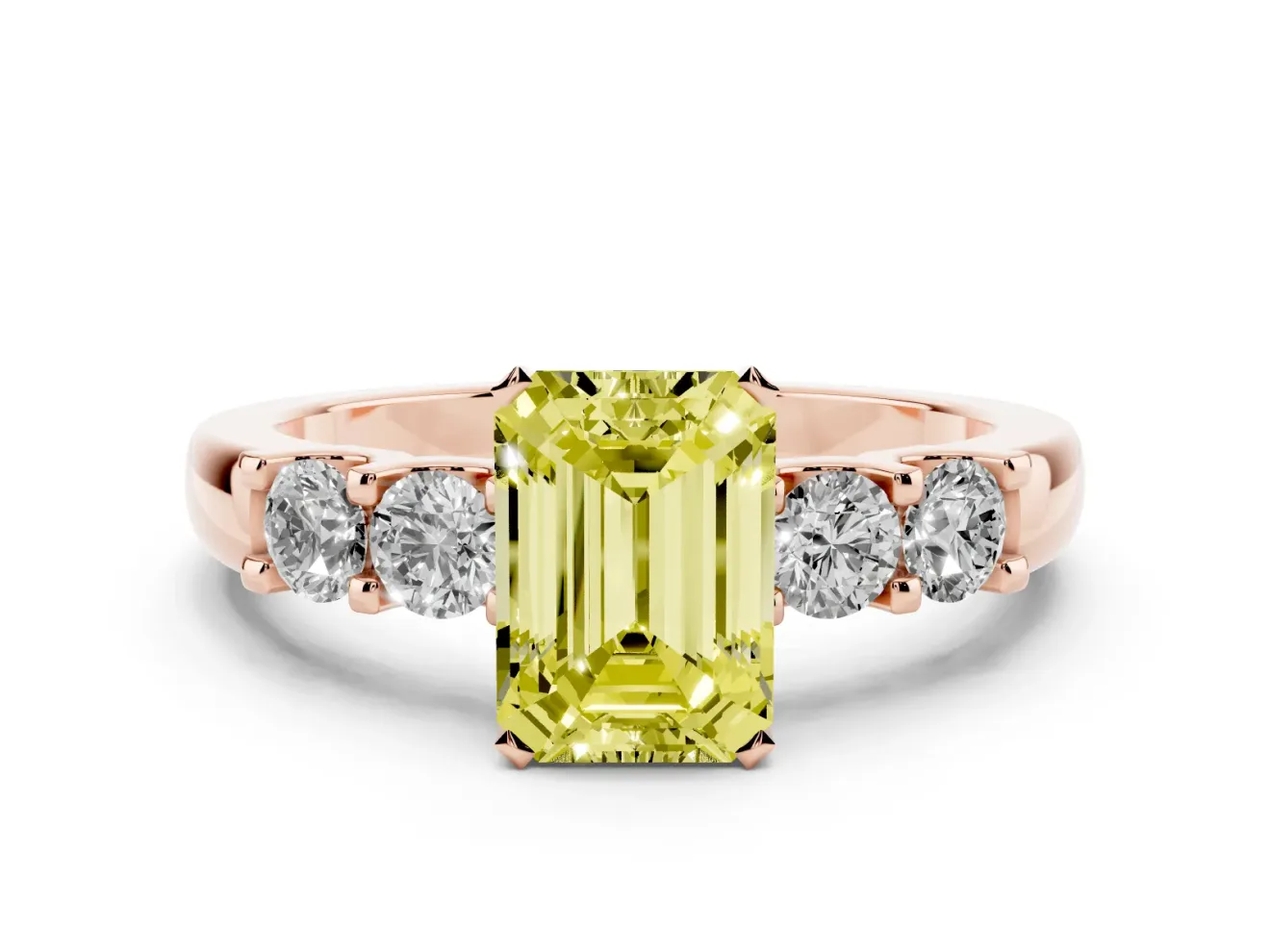 Emerald Cut Five Stone Engagement Ring Setting for a Fancy Yellow Lab-Grown Diamond | Rose Gold