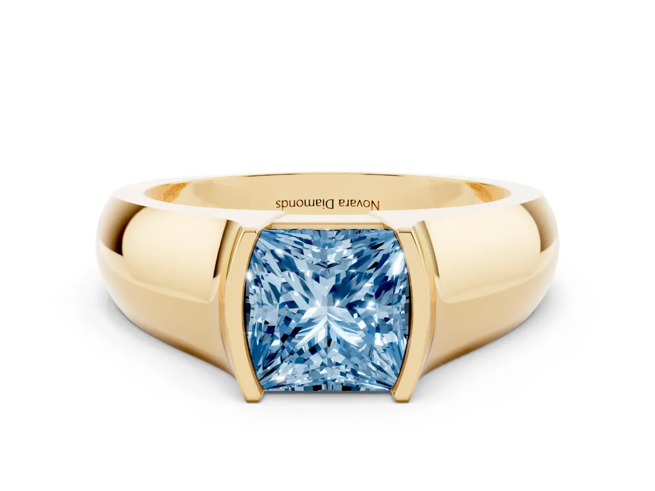 Princess Cut Half Bezel Solitaire Engagement Ring Setting for a Fancy Blue Lab-Grown Diamond | Wide Band | Yellow Gold