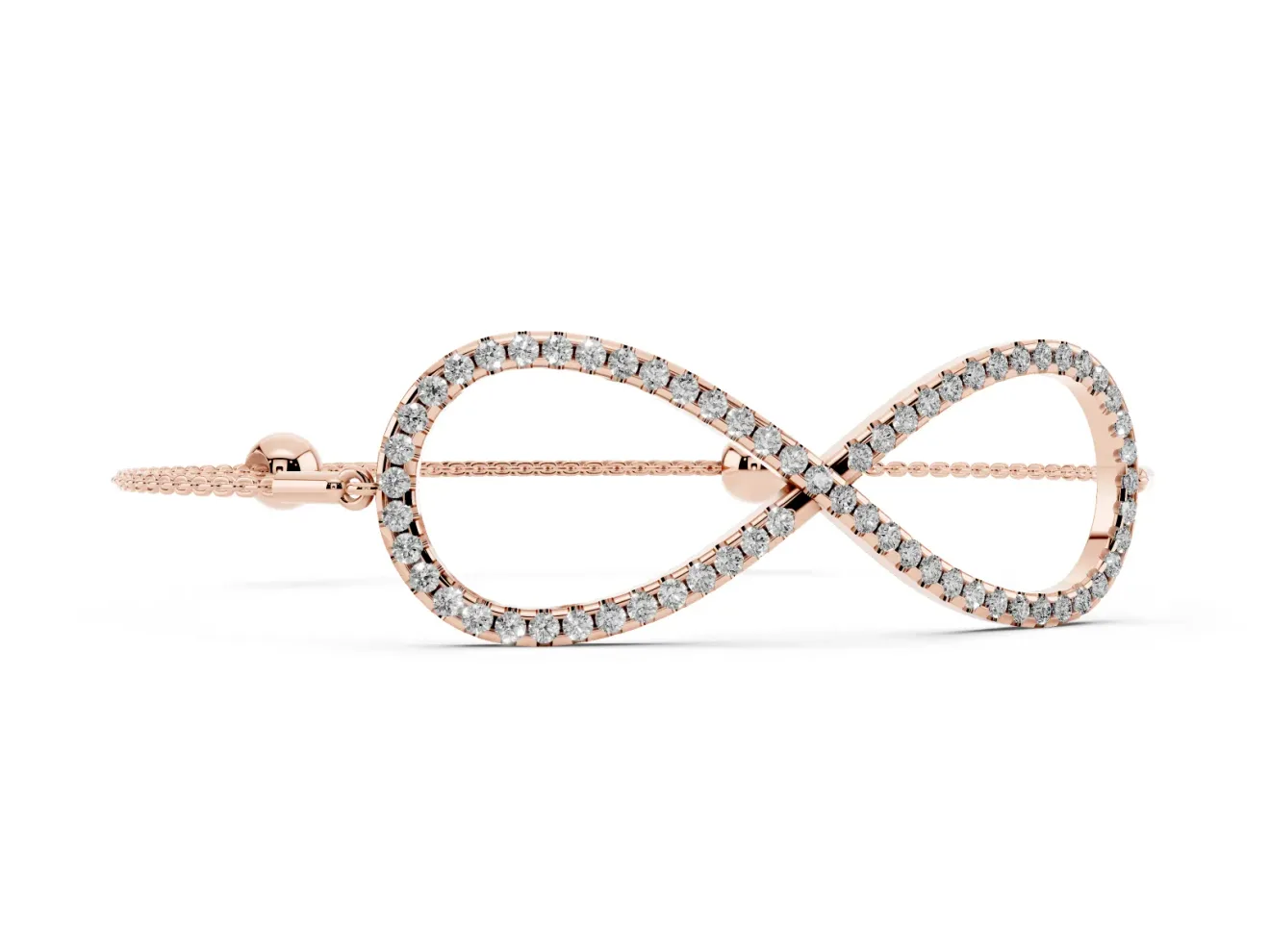 Round Lab-Grown Diamond Pavé Infinity Chain Bracelet | Open Figure Eight | Rose Gold
