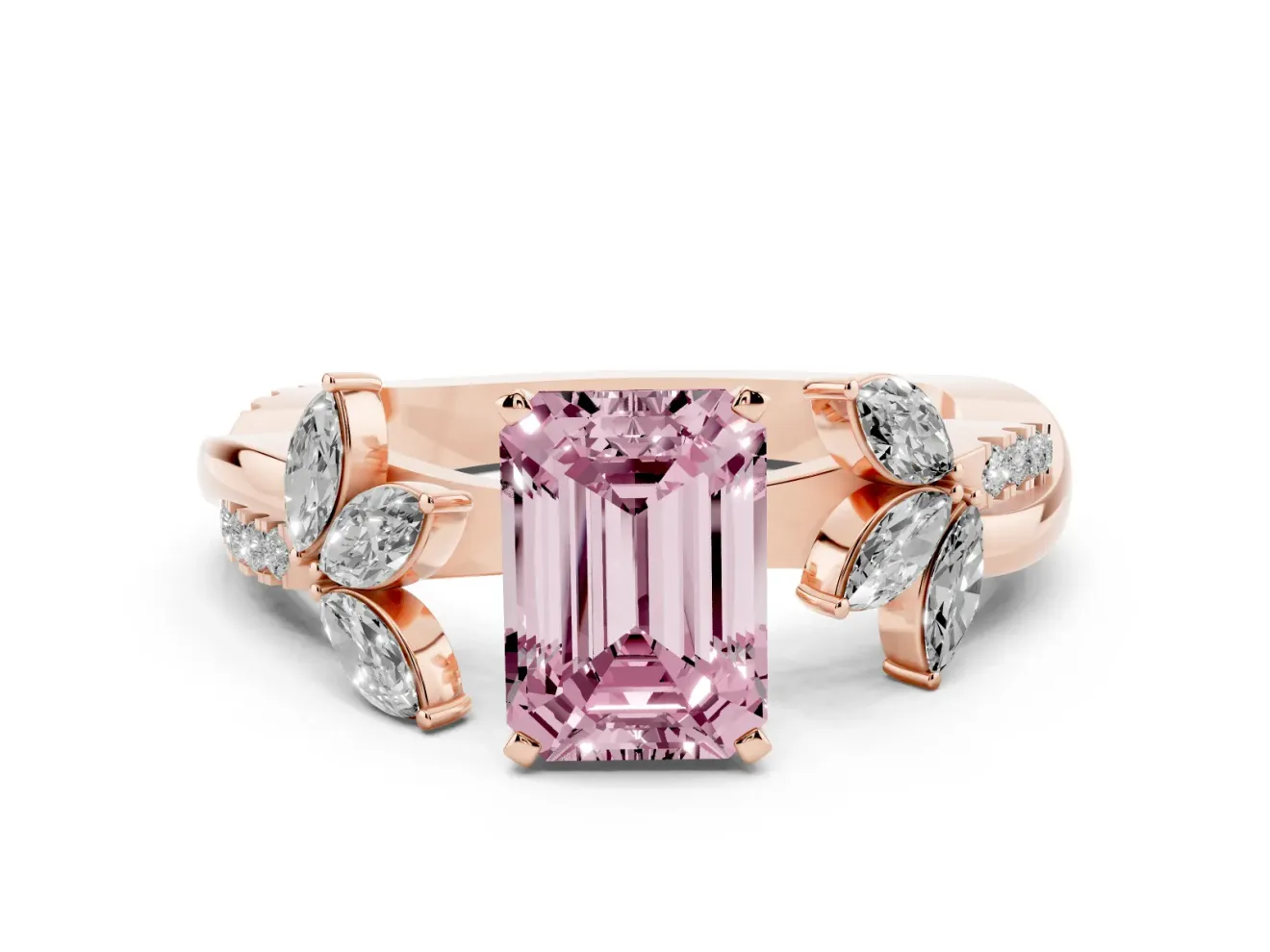 Emerald Cut Floral Vine Engagement Ring Setting for a Fancy Pink Lab-Grown Diamond | Rose Gold