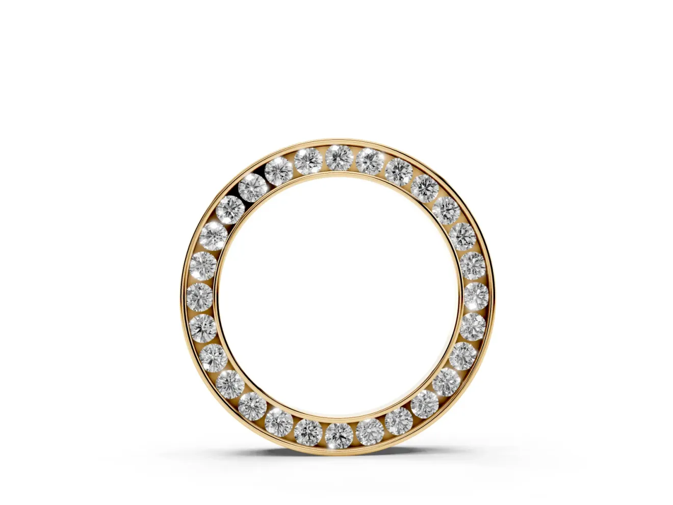 Round Lab-Grown Diamond Channel Set Open Circle Pendant Necklace | Smooth Rims | Yellow Gold