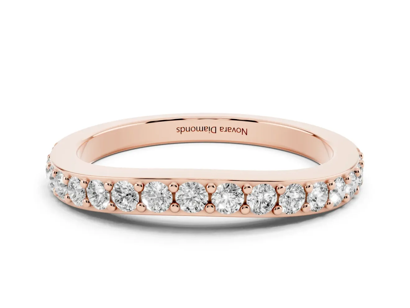 Round Diamond Curved Eternity Band Set in Rose gold with Pavé Prong Setting