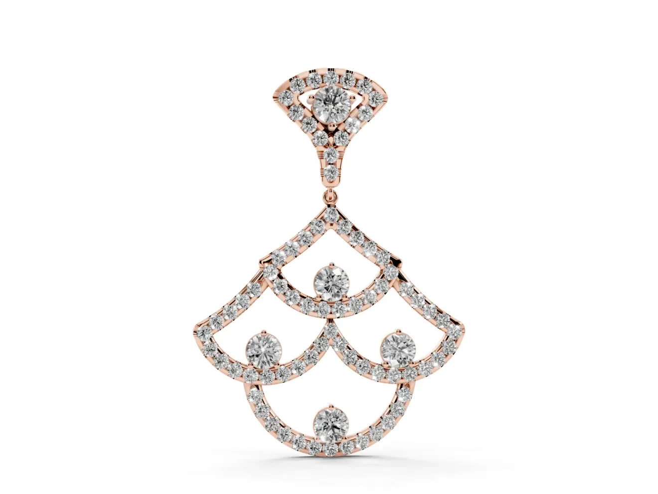 Round Lab-Grown Diamond Pavé Openwork Fan Pendant Necklace | Scalloped Arches | Rose Gold